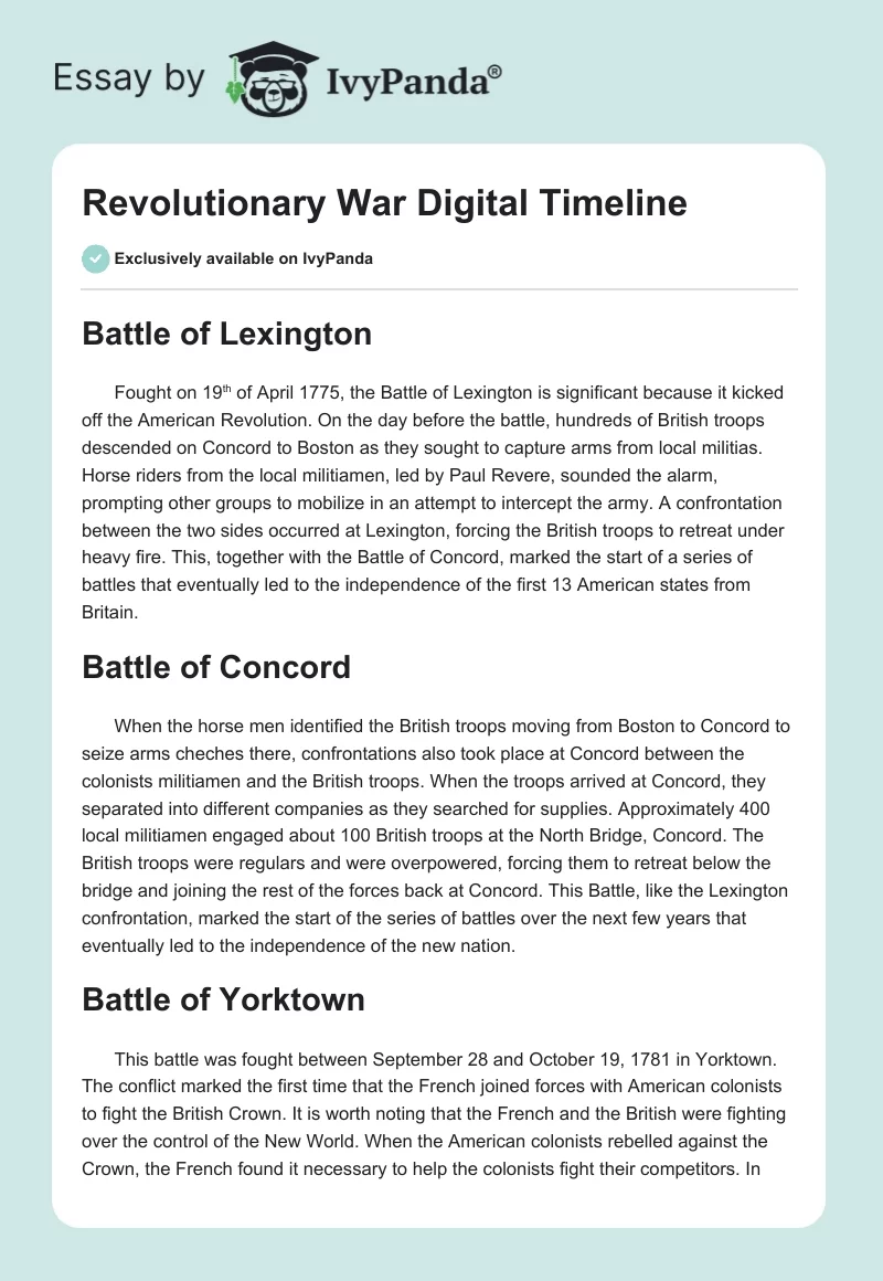 Revolutionary War Digital Timeline. Page 1