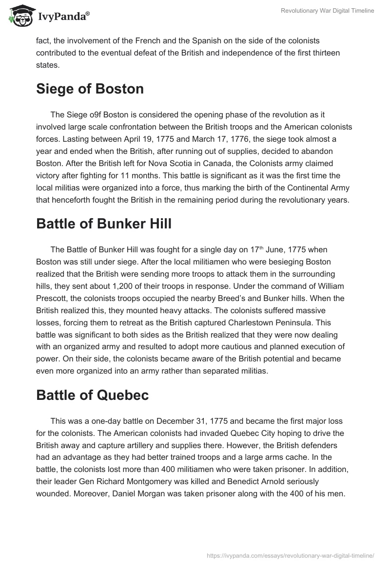 Revolutionary War Digital Timeline. Page 2