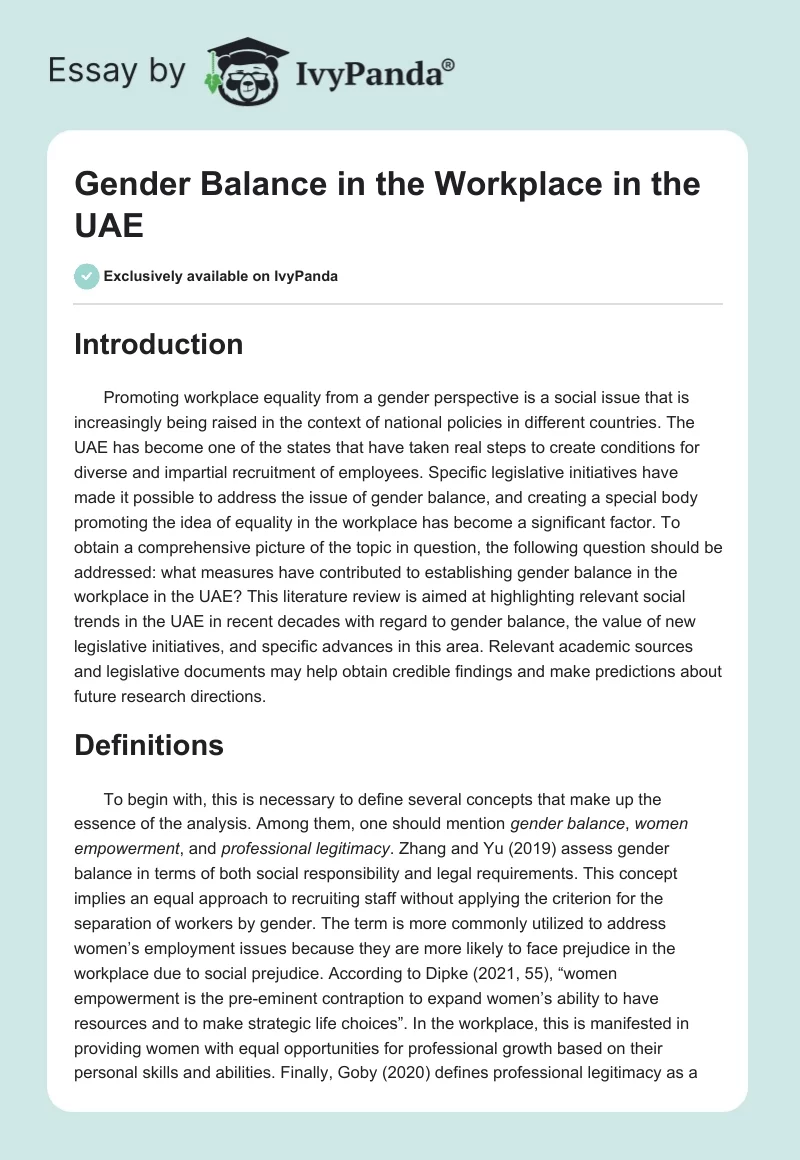 Gender Balance in the Workplace in the UAE. Page 1