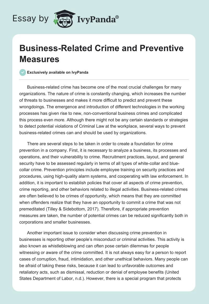 Business-Related Crime and Preventive Measures. Page 1