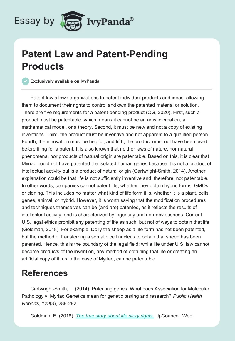 Patent Law and Patent-Pending Products. Page 1