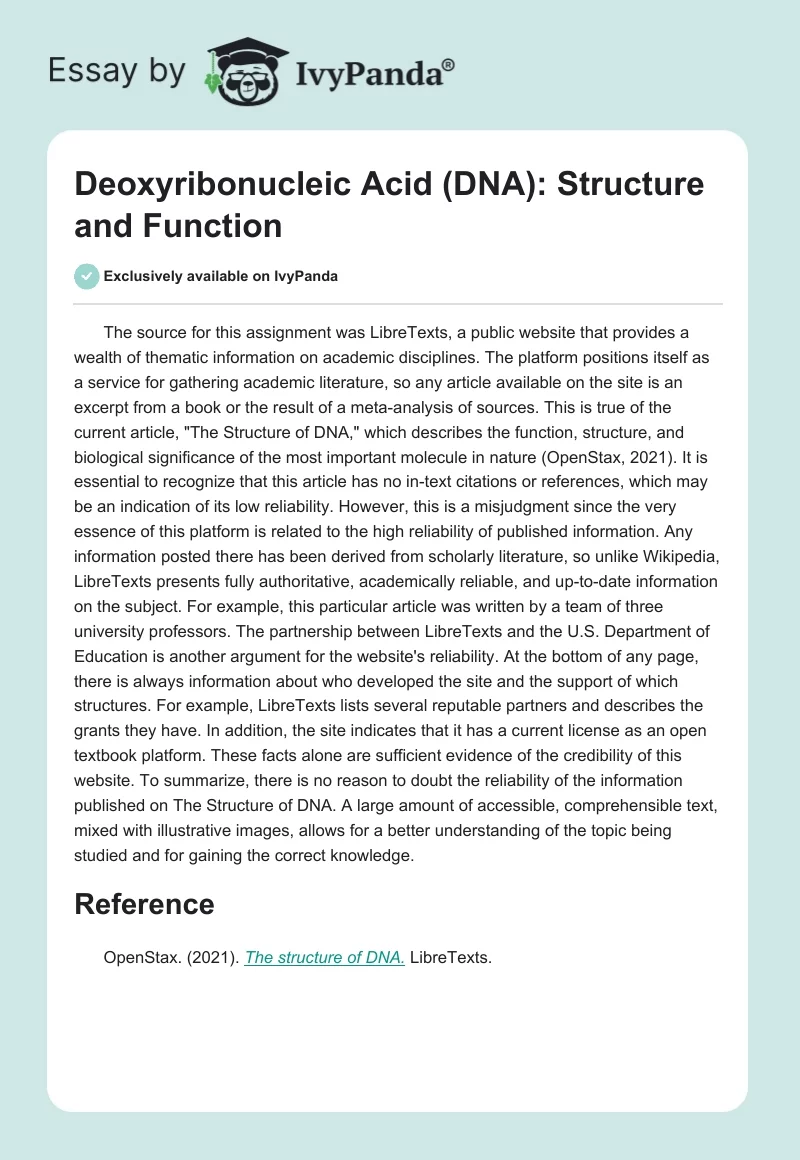 Deoxyribonucleic Acid (DNA): Structure and Function. Page 1