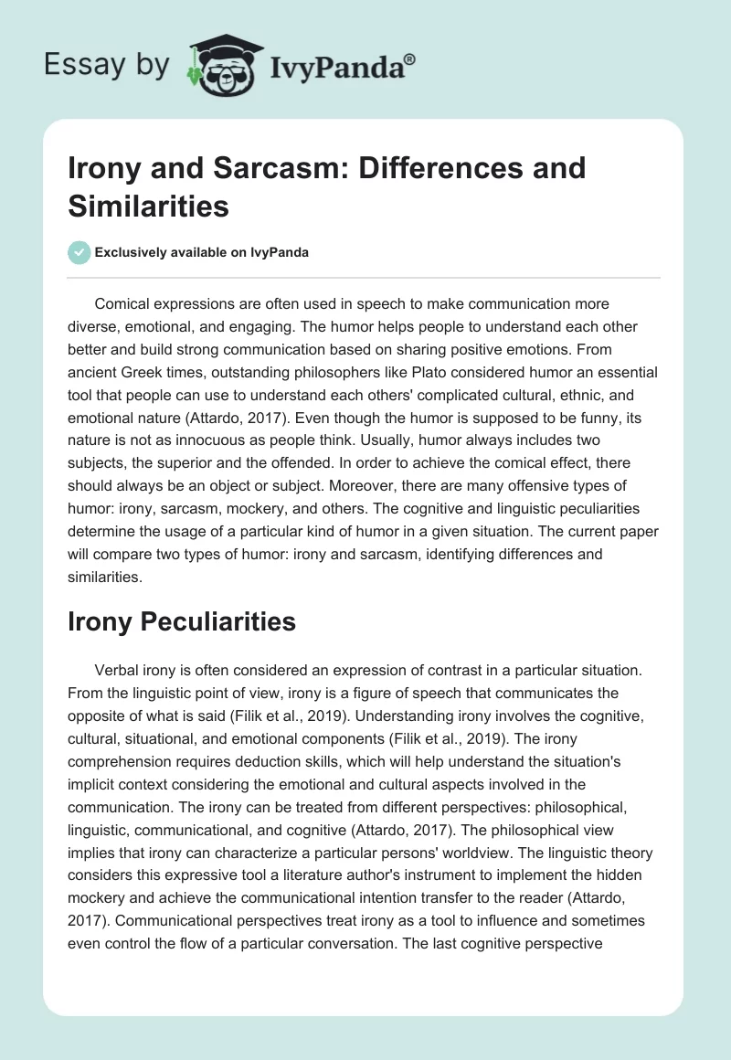 Irony and Sarcasm: Differences and Similarities. Page 1