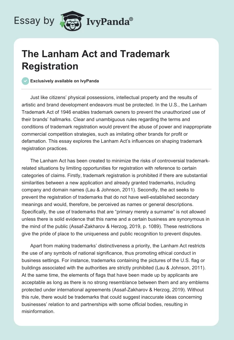 The Lanham Act and Trademark Registration. Page 1