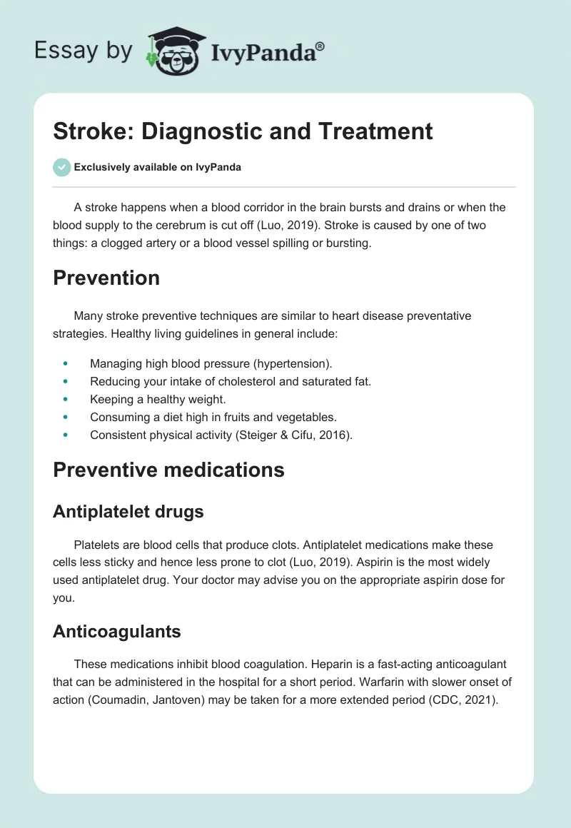 Stroke: Diagnostic and Treatment. Page 1