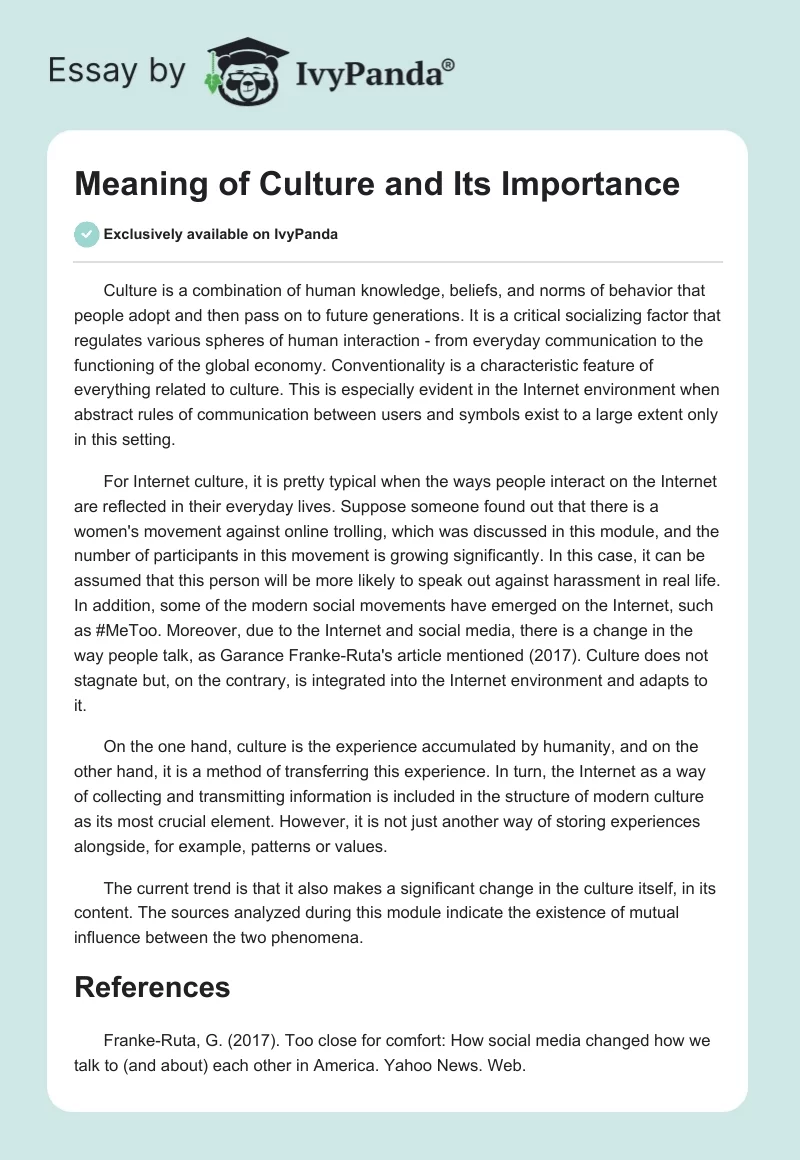 Meaning of Culture and Its Importance. Page 1