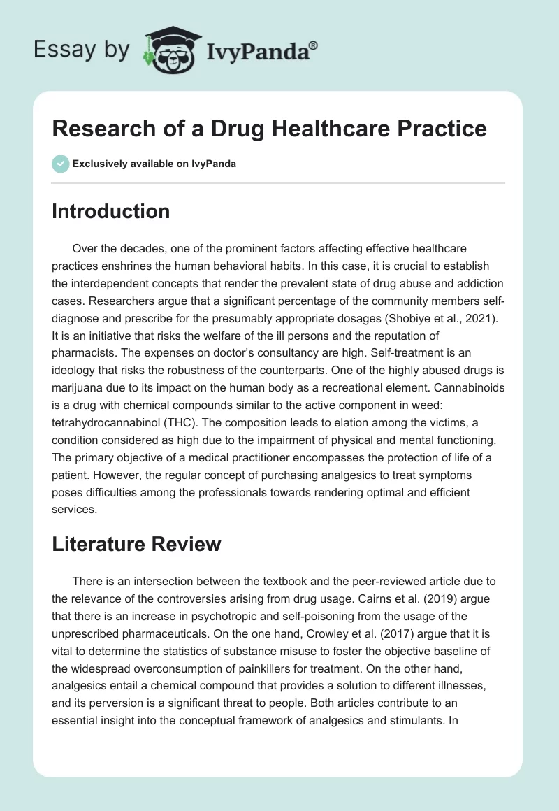 Research of a Drug Healthcare Practice. Page 1