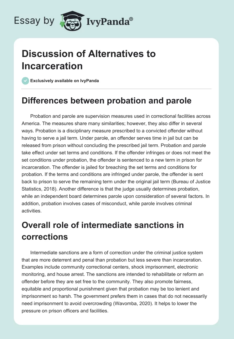 Discussion of Alternatives to Incarceration. Page 1