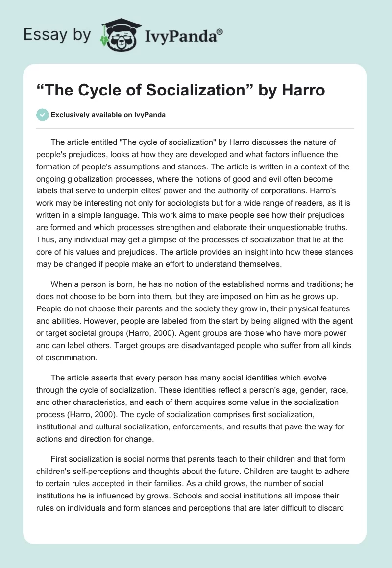 “The Cycle of Socialization” by Harro. Page 1
