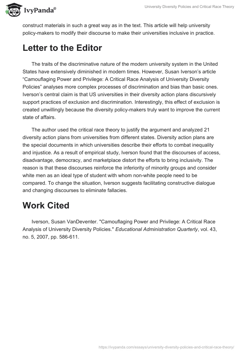 University Diversity Policies and Critical Race Theory. Page 3