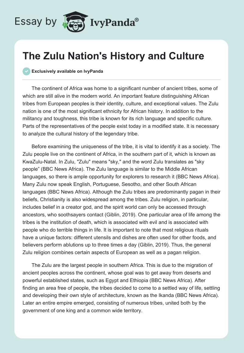 essay about zulu culture