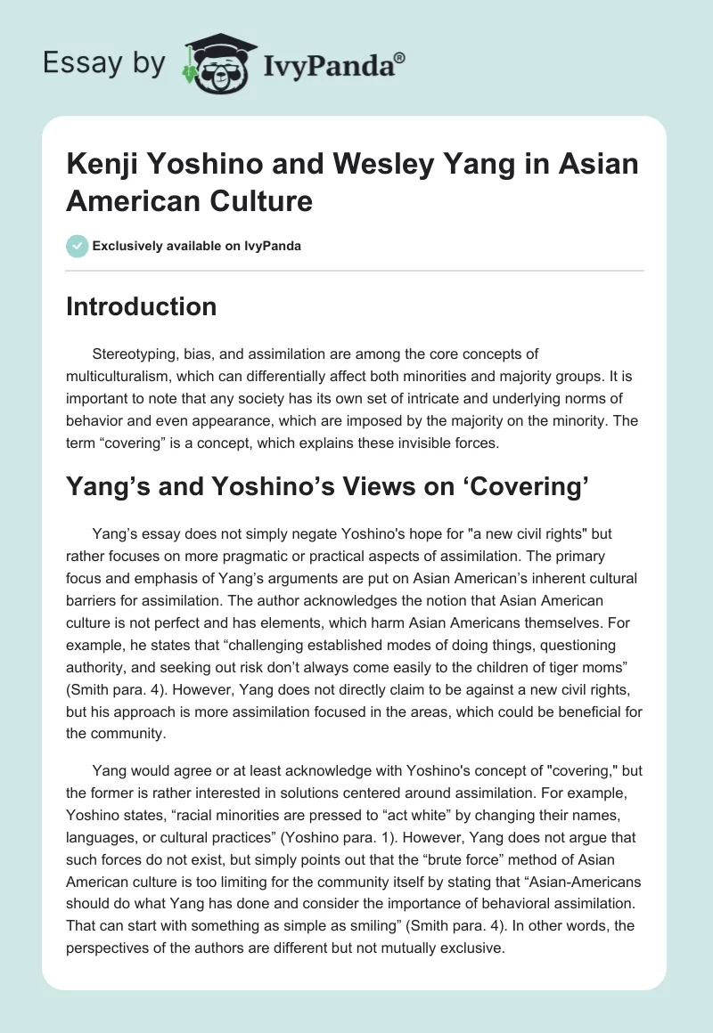Kenji Yoshino and Wesley Yang in Asian American Culture. Page 1