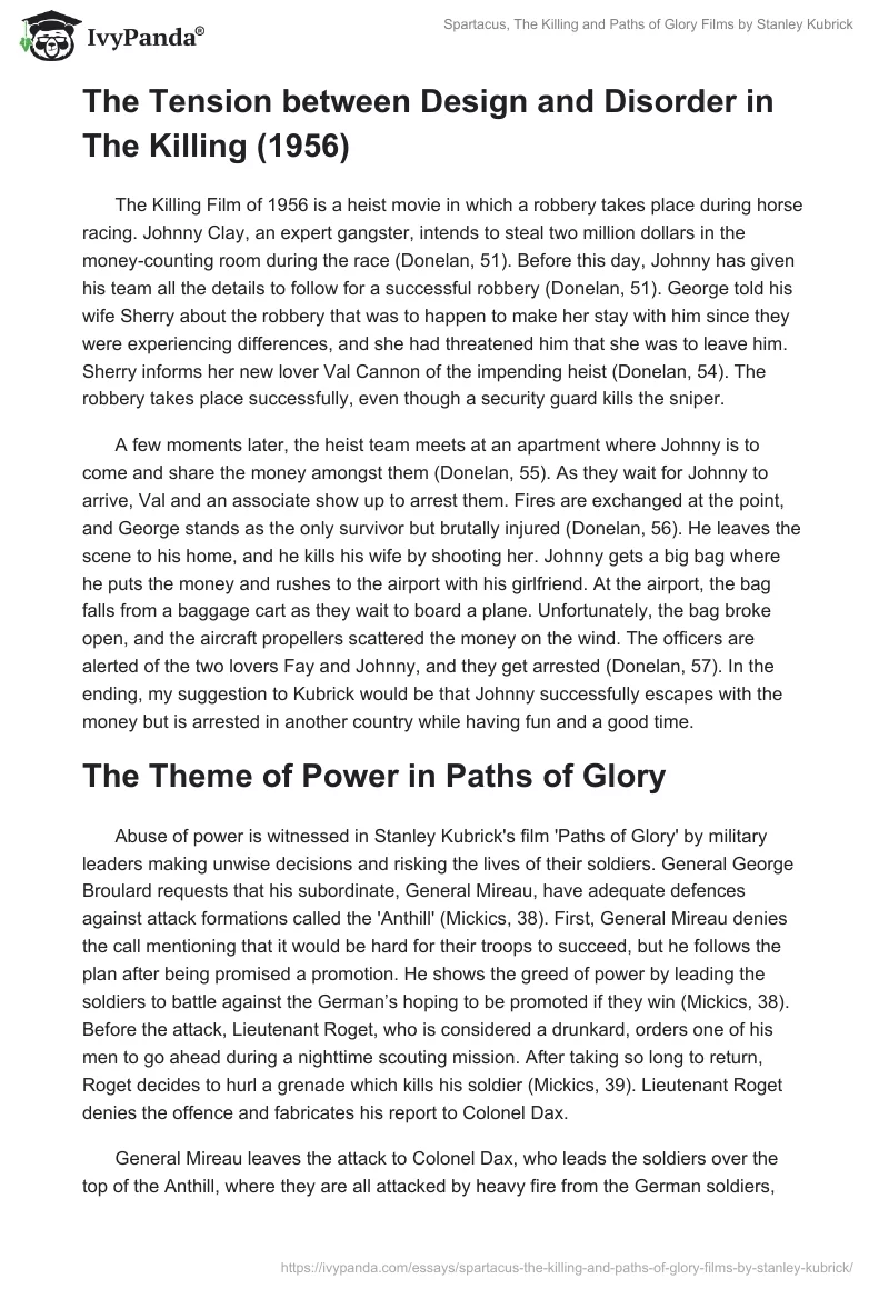 "Spartacus", "The Killing" and "Paths of Glory" Films by Stanley Kubrick. Page 2