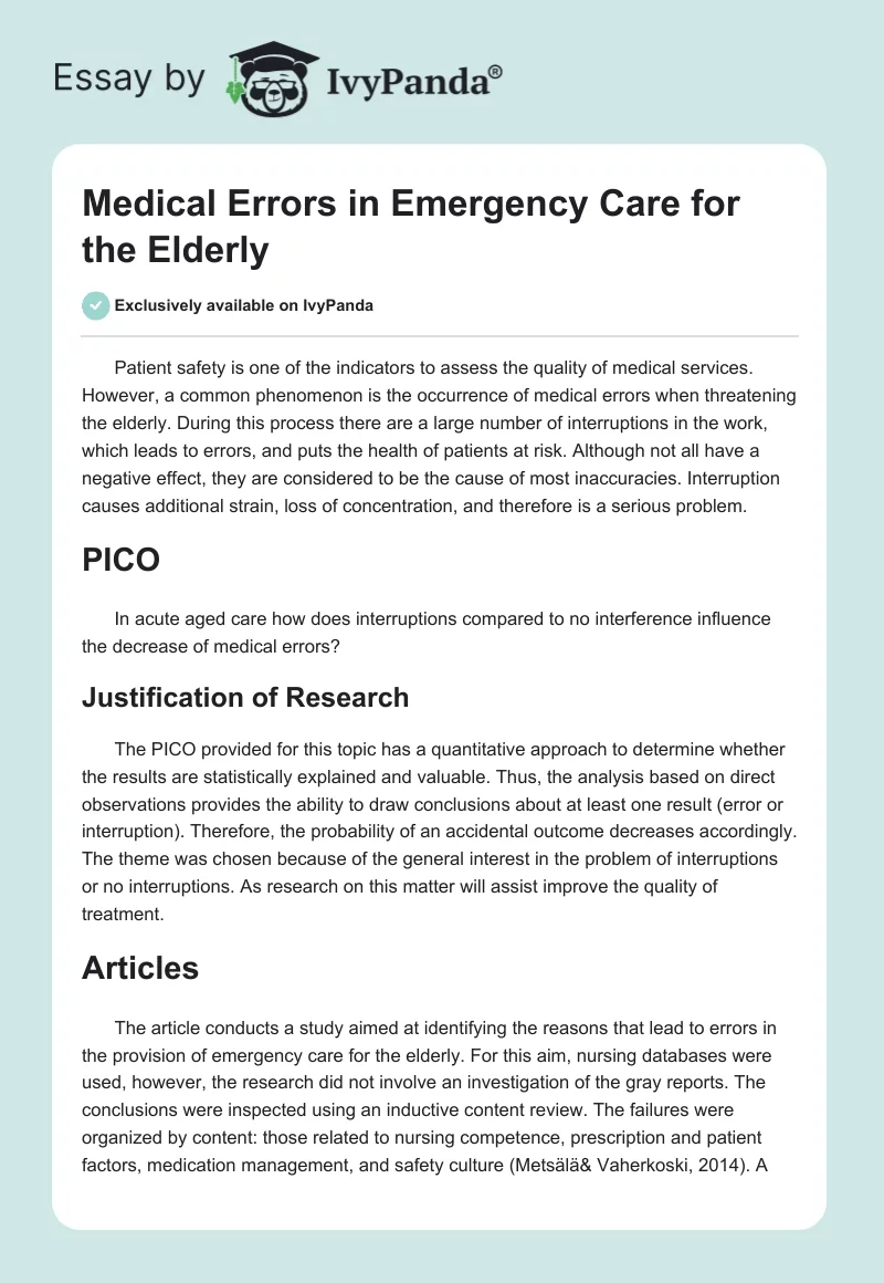 Medical Errors in Emergency Care for the Elderly. Page 1
