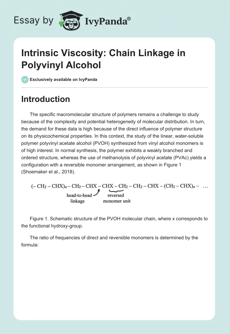 Intrinsic Viscosity: Chain Linkage in Polyvinyl Alcohol. Page 1