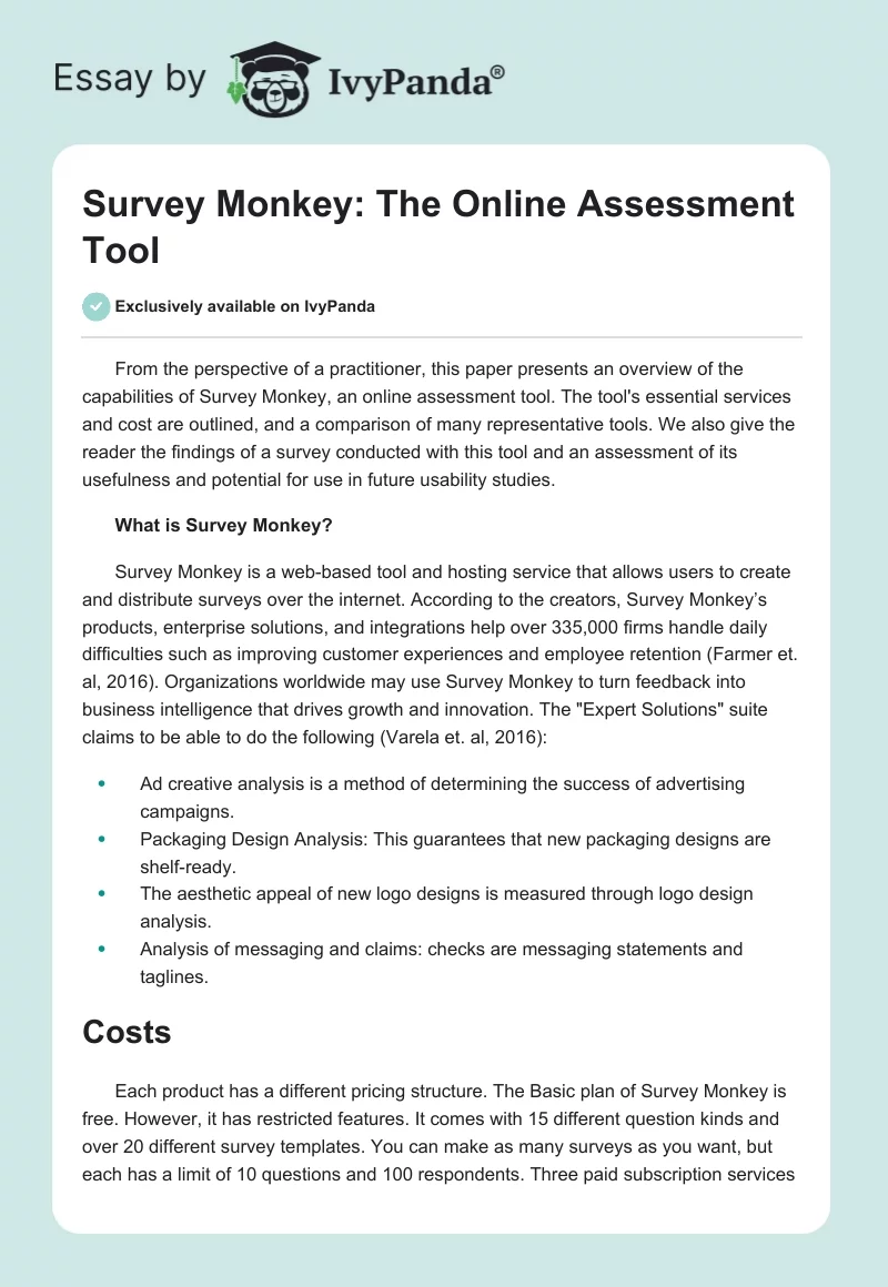 Survey Monkey: The Online Assessment Tool. Page 1