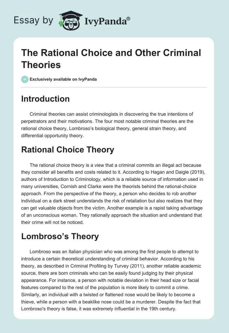 The Rational Choice and Other Criminal Theories. Page 1
