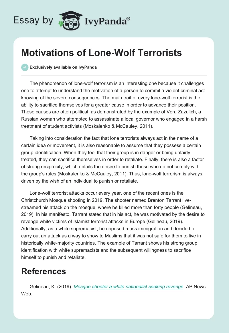 Motivations of Lone-Wolf Terrorists. Page 1