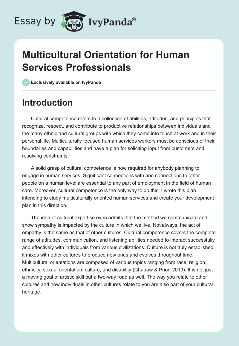 Multicultural Orientation for Human Services Professionals. Page 1
