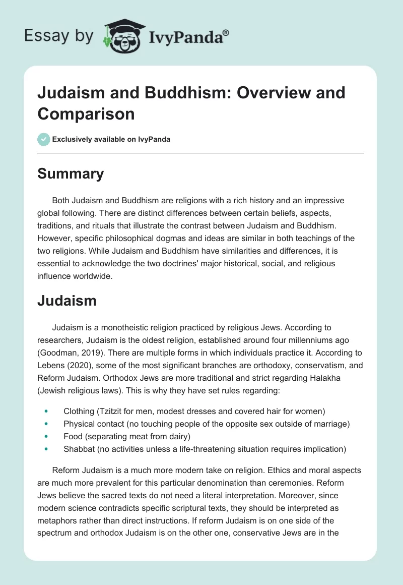 Judaism and Buddhism: Overview and Comparison. Page 1