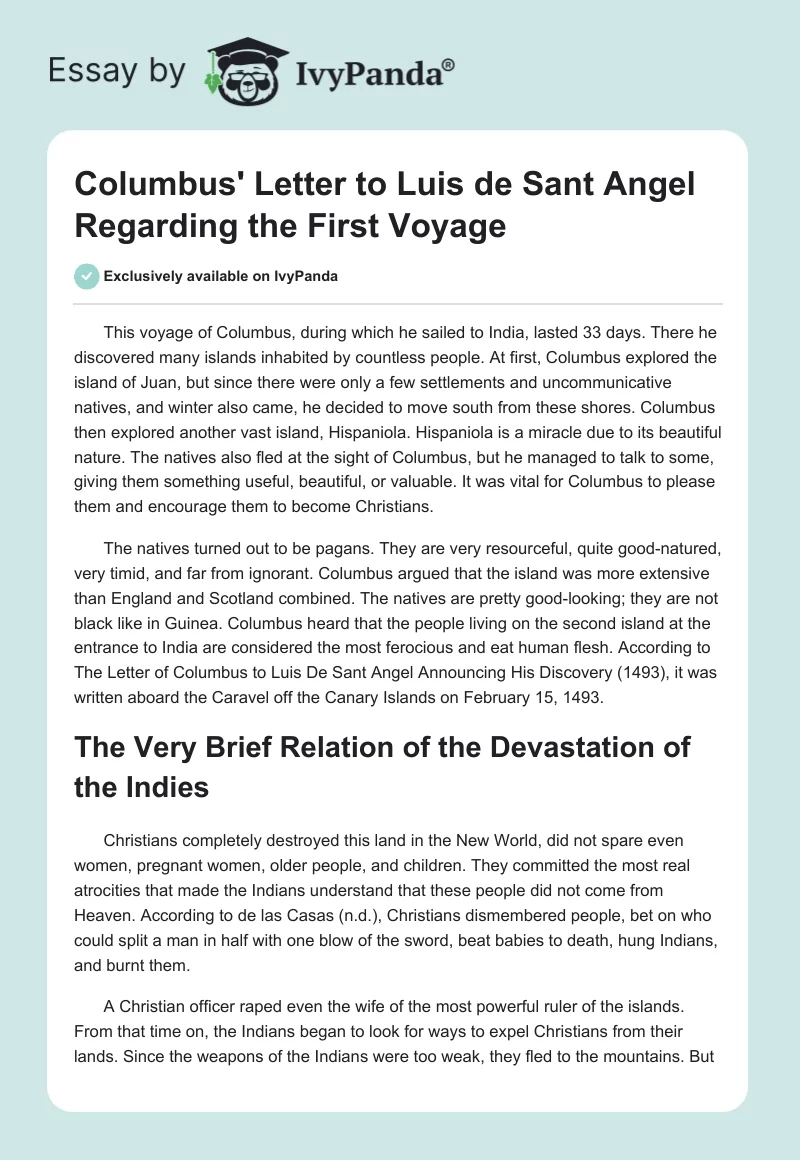Columbus' Letter to Luis de Sant Angel Regarding the First Voyage. Page 1
