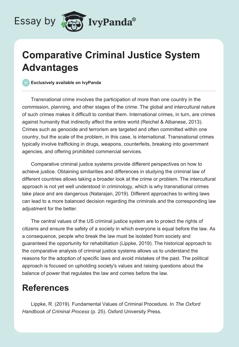 Comparative Criminal Justice System Advantages. Page 1