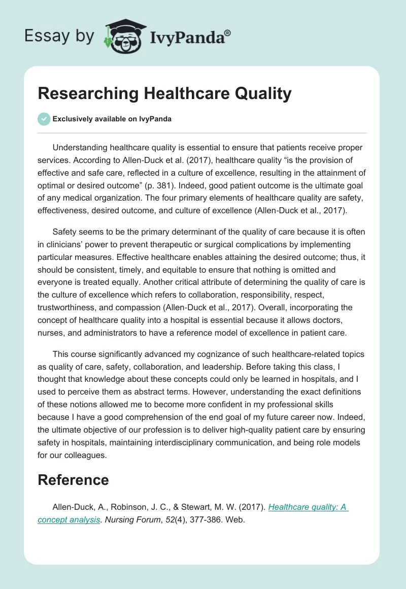 Researching Healthcare Quality. Page 1