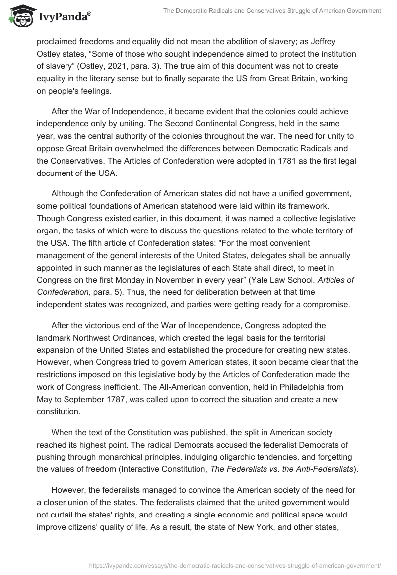 The Democratic Radicals and Conservatives Struggle of American Government. Page 2