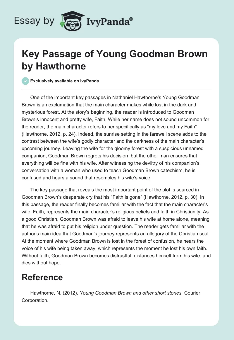 Key Passage of "Young Goodman Brown" by Hawthorne. Page 1