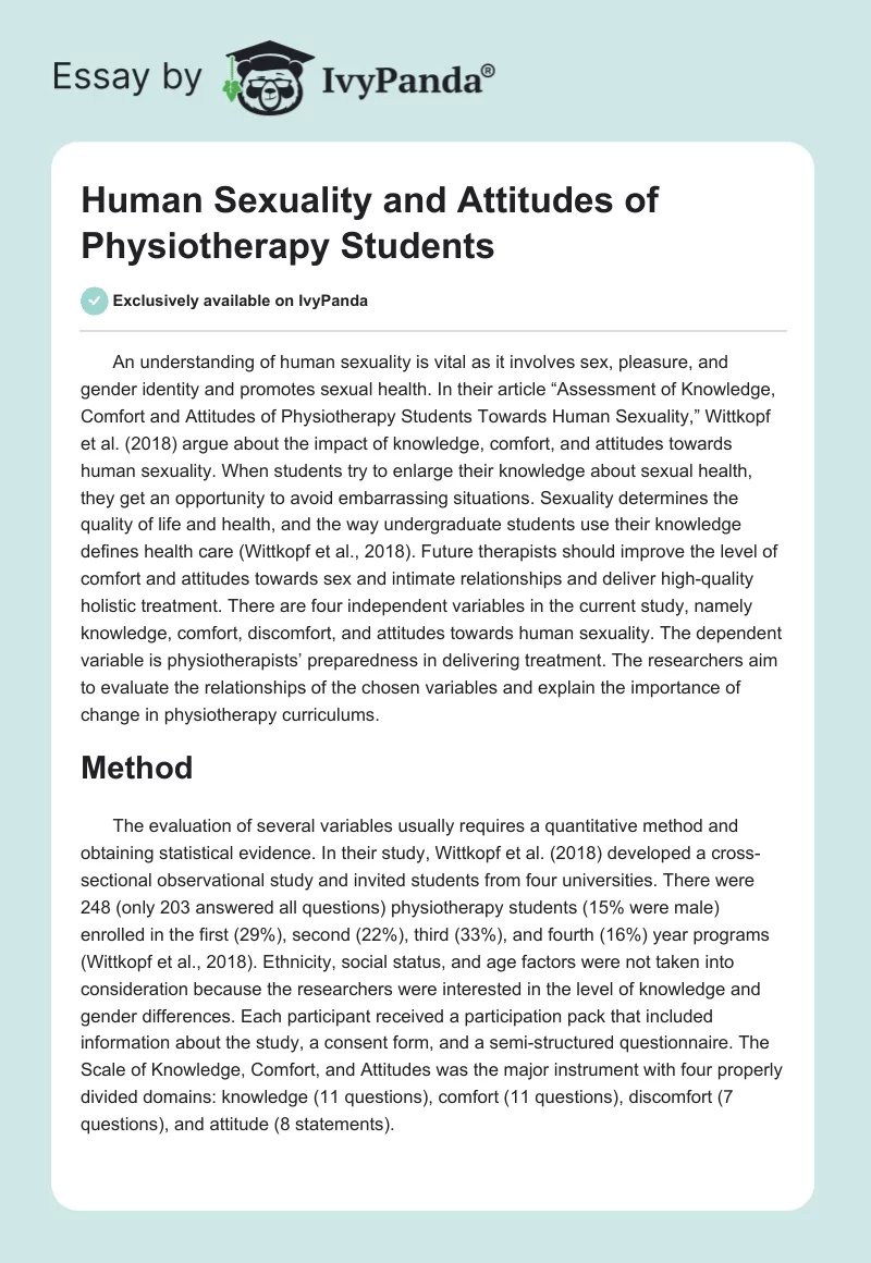 Human Sexuality and Attitudes of Physiotherapy Students. Page 1