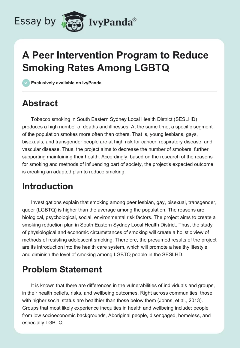 A Peer Intervention Program to Reduce Smoking Rates Among LGBTQ. Page 1