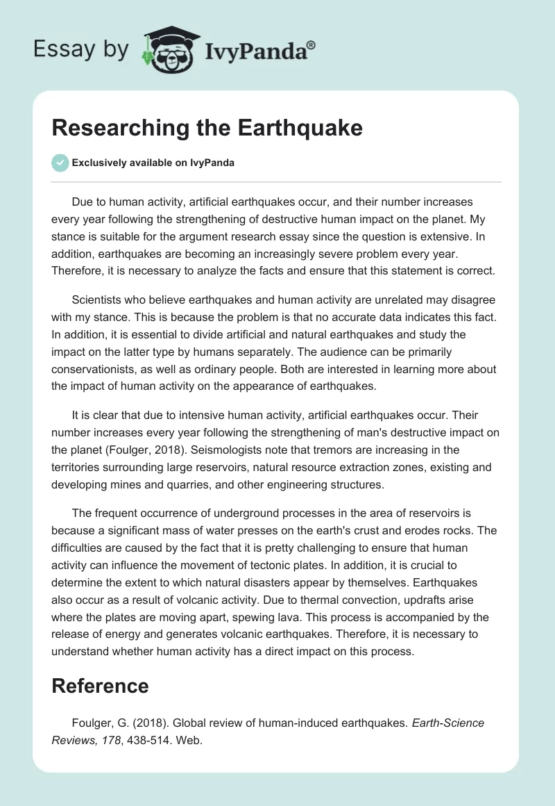 Researching the Earthquake. Page 1