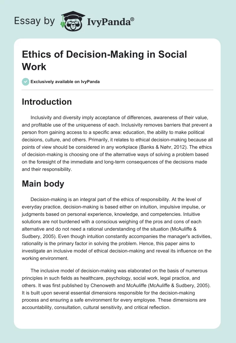 Ethics of Decision-Making in Social Work. Page 1