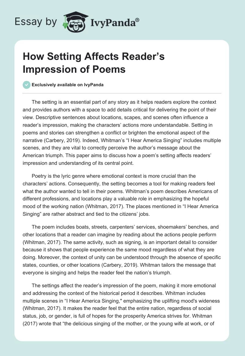 How Setting Affects Reader’s Impression of Poems. Page 1