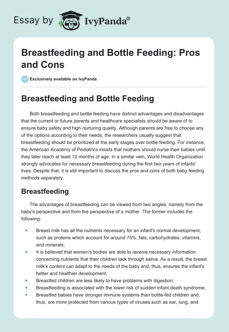 Breastfeeding and Bottle Feeding: Pros and Cons. Page 1