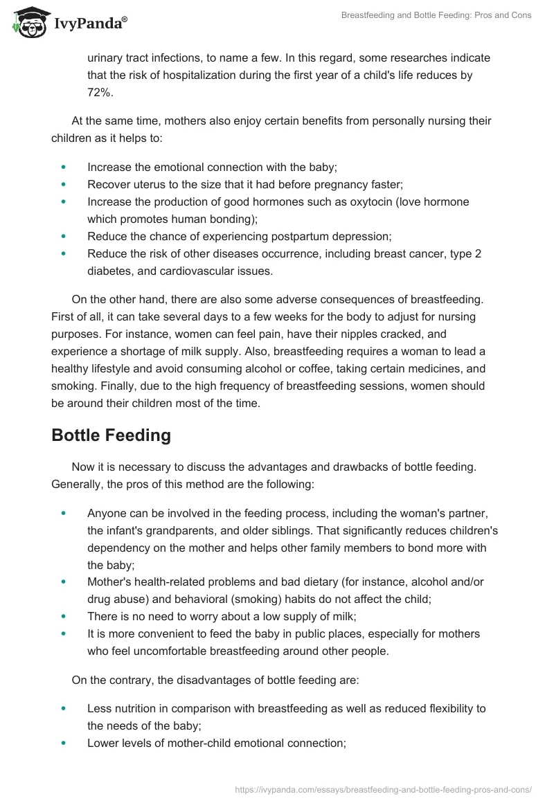 Breastfeeding and Bottle Feeding: Pros and Cons. Page 2