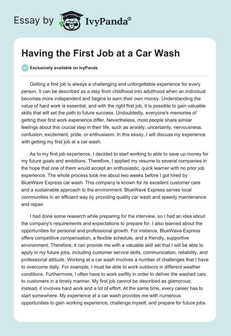 Having the First Job at a Car Wash. Page 1