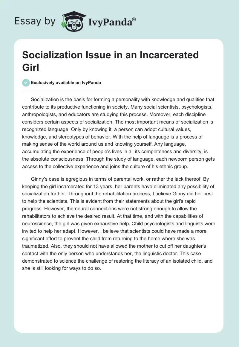 Socialization Issue in an Incarcerated Girl. Page 1