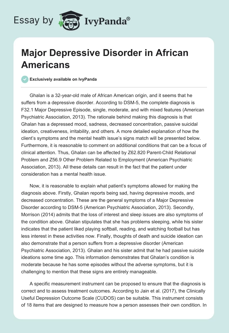 Major Depressive Disorder in African Americans. Page 1