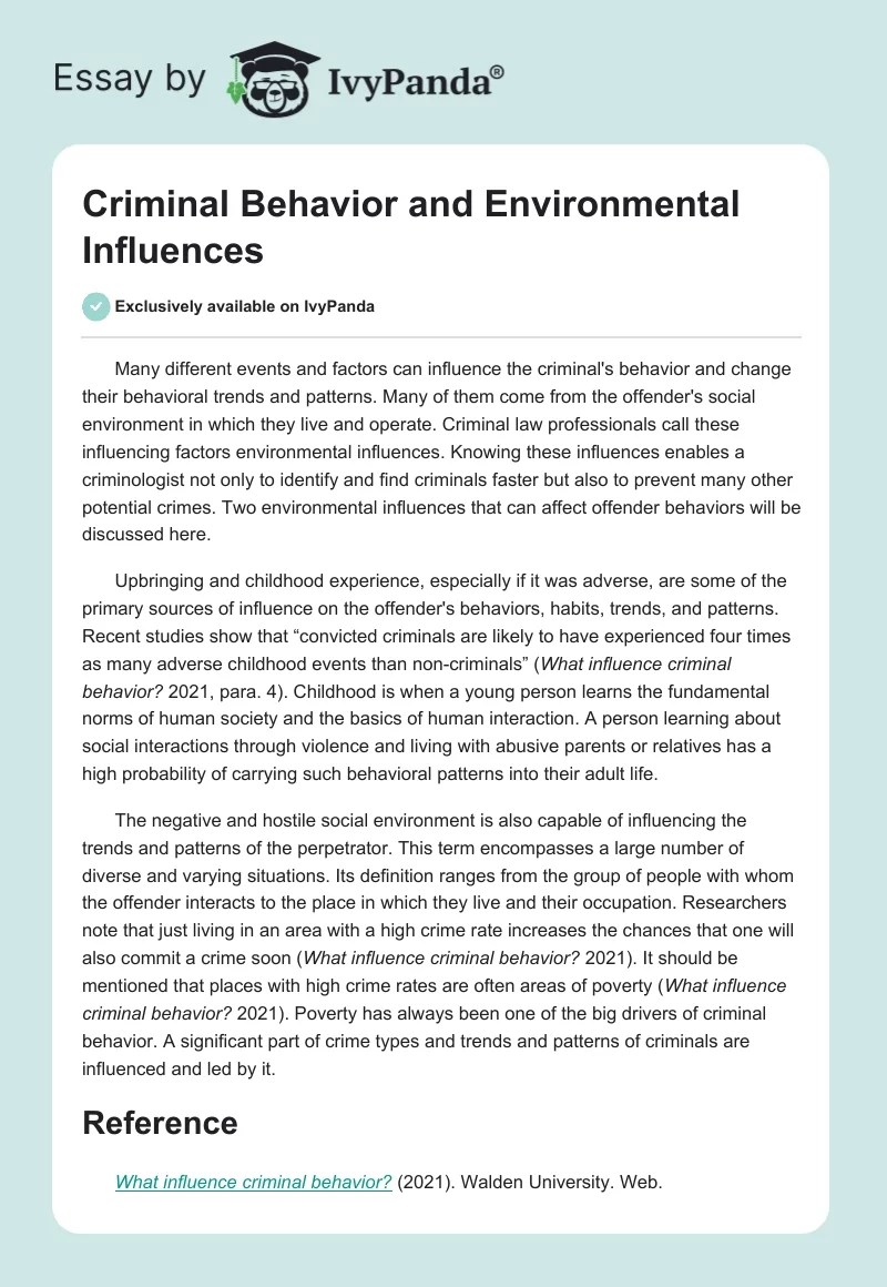 Criminal Behavior and Environmental Influences. Page 1