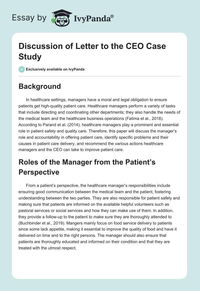 Discussion of Letter to the CEO Case Study. Page 1
