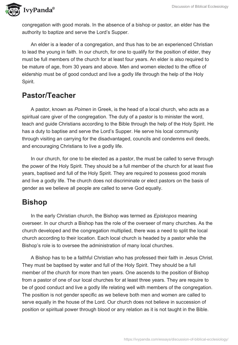 Discussion of Biblical Ecclesiology. Page 3