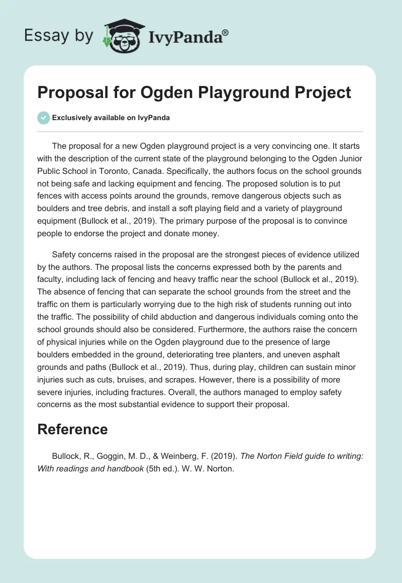 Proposal for Ogden Playground Project. Page 1