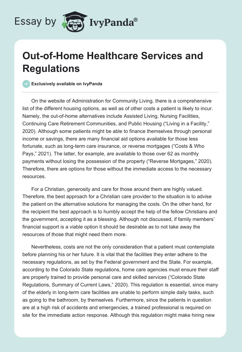 Out-Of-Home Healthcare Services and Regulations. Page 1