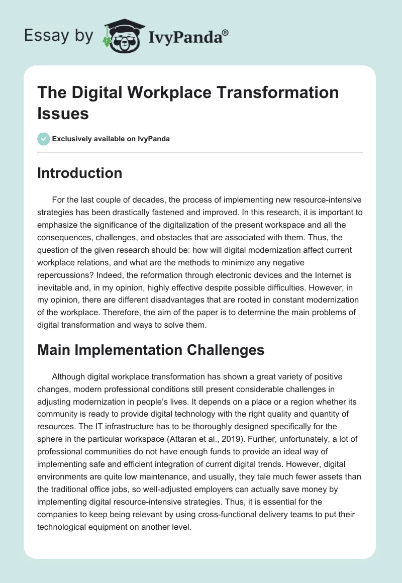 The Digital Workplace Transformation Issues. Page 1