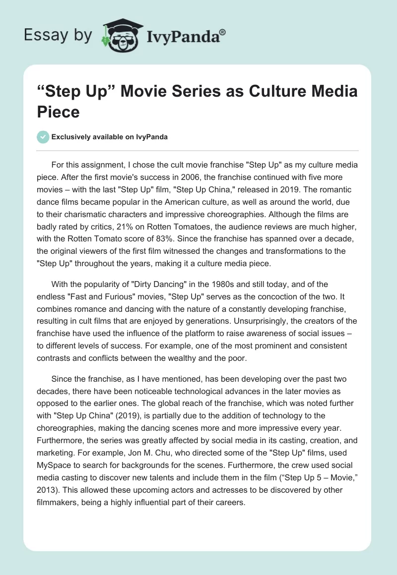 “Step Up” Movie Series as Culture Media Piece. Page 1