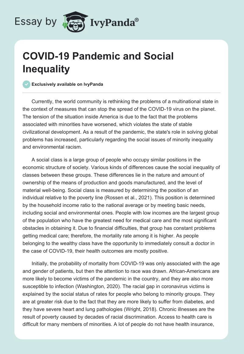 COVID-19 Pandemic and Social Inequality. Page 1
