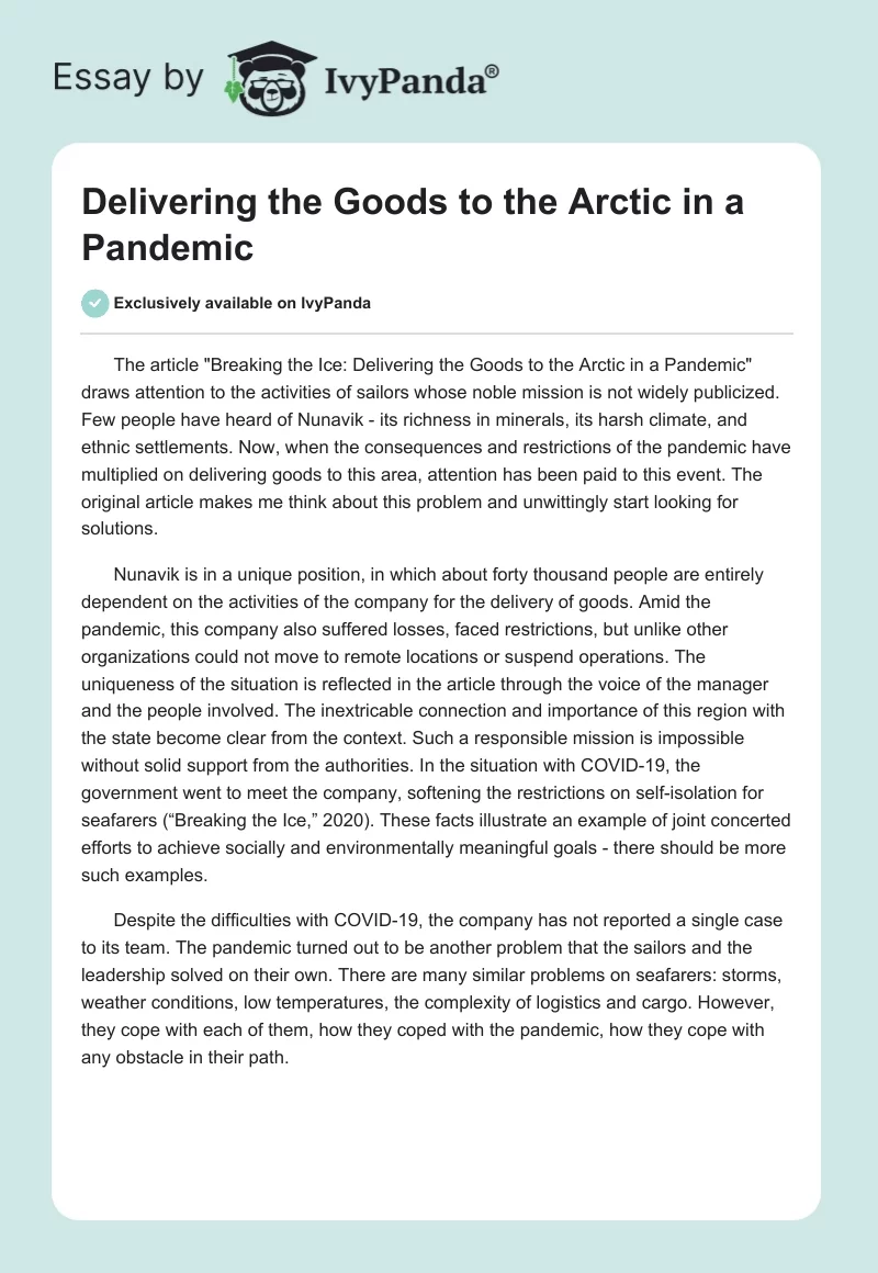 Delivering the Goods to the Arctic in a Pandemic. Page 1