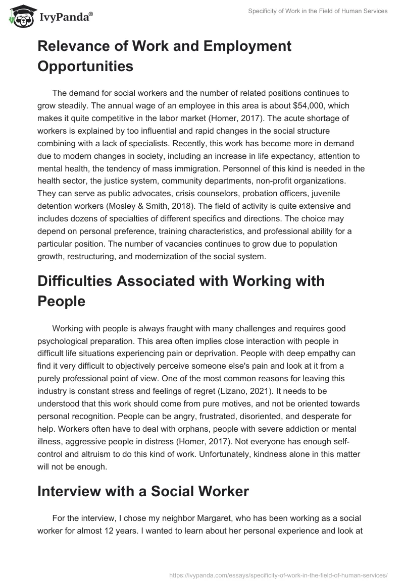 Specificity of Work in the Field of Human Services. Page 2