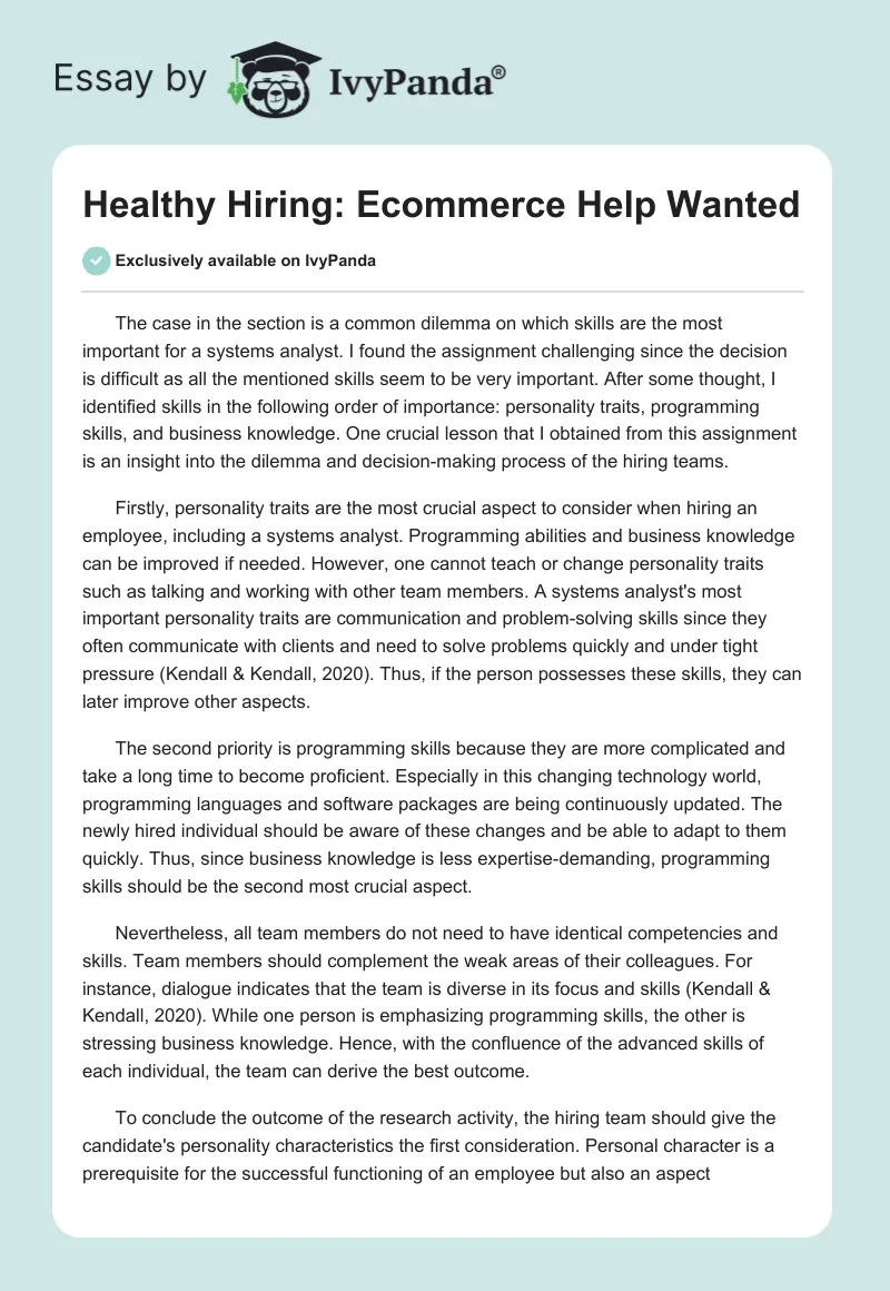 Healthy Hiring: Ecommerce Help Wanted. Page 1
